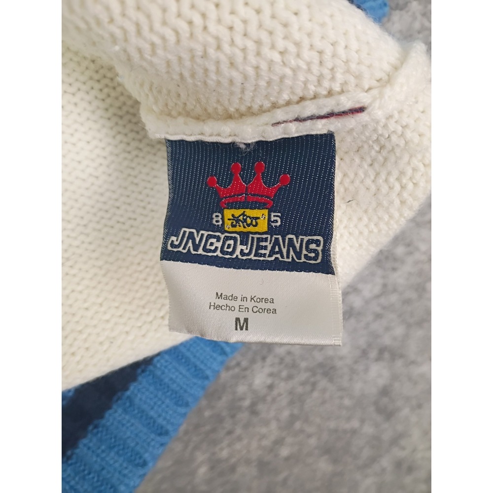 JNCO Jeans Mens M V-Neck Striped Embroidered Knit Sweater Vtg Y2K Single Owner - Picture 7 of 11
